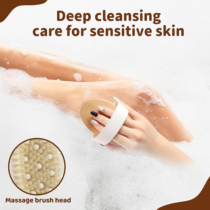 SAMEBUTECO 4 Pack Dry Body Brushing Brushes, Natural Bristle Exfoliating Scrub - Image 5