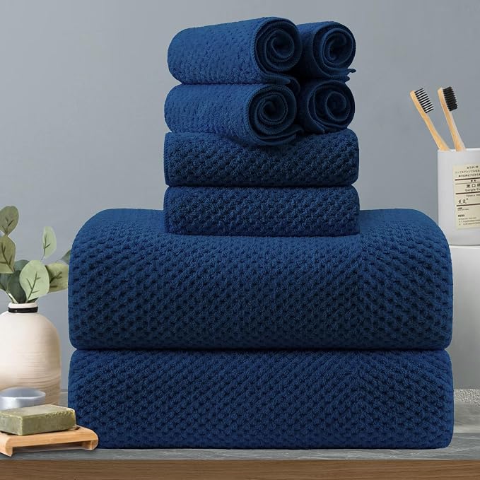 8-Piece Navy Bath Towels Set, 2 Oversized Large Bath Towels Sheet, 2 Hand by Hailea