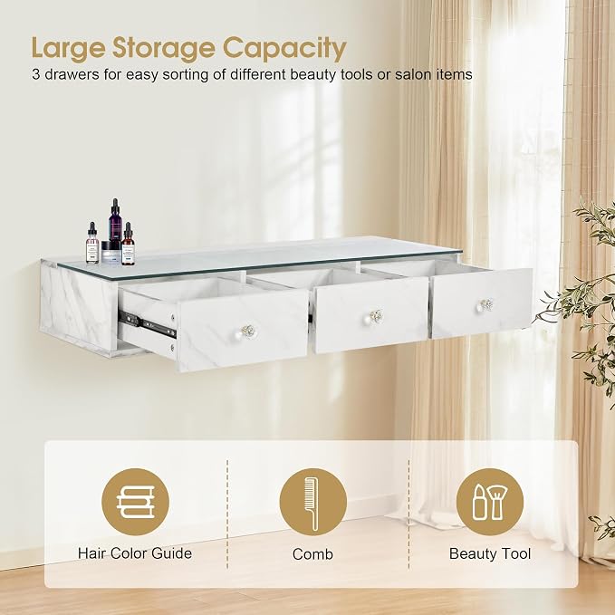 BarberPub Glass Top Wall Mount Station, Beauty Barber Spa Storage Cabinet - Image 5