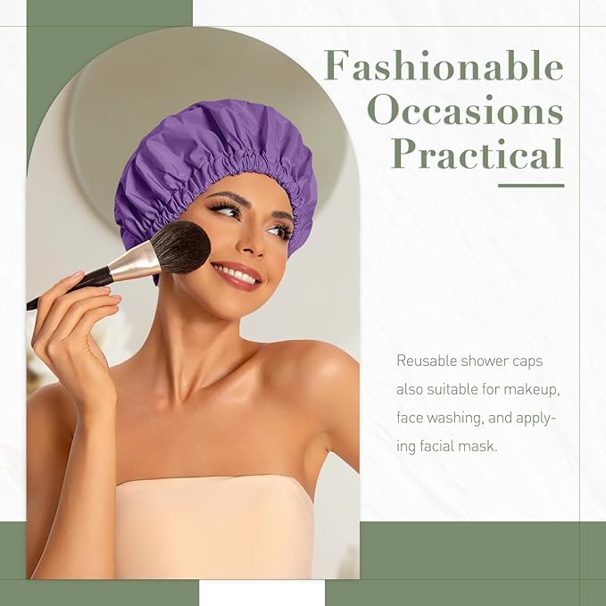 Reusable Shower Cap for Women, Large Waterproof Shower Bonnet - Image 2
