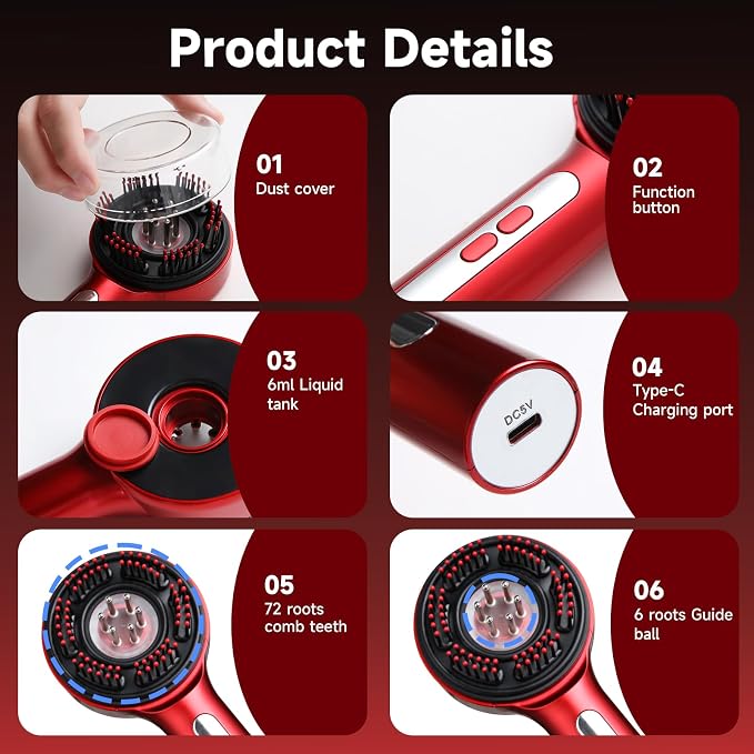 Trvtve 3-in-1 Electric Scalp Massage Comb, Hair Oil Applicator, Five-Level Head - Image 5