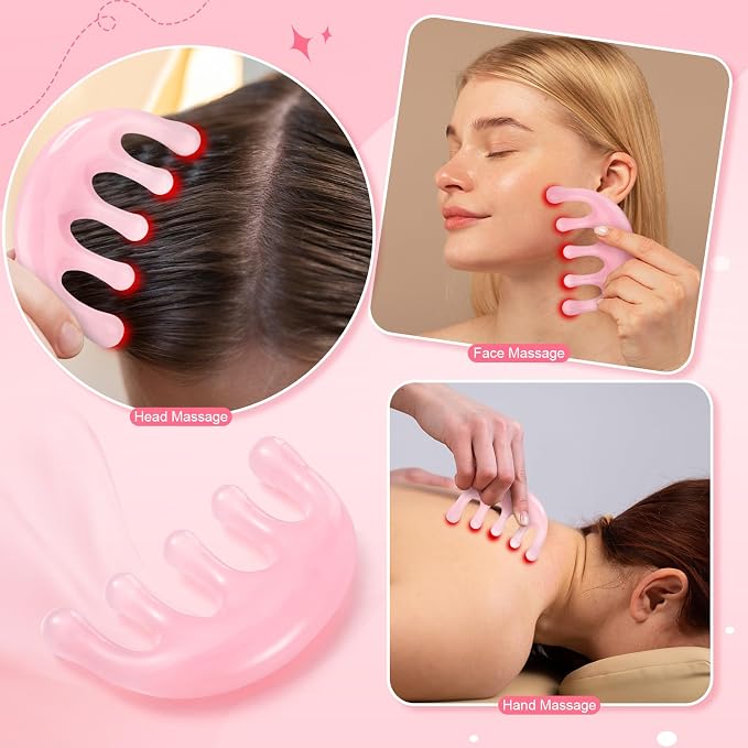 ProSuites 3 Pack Pink Head Massager Scalp Comb Resin Gua Sha Tool Set Scalp - Image 5