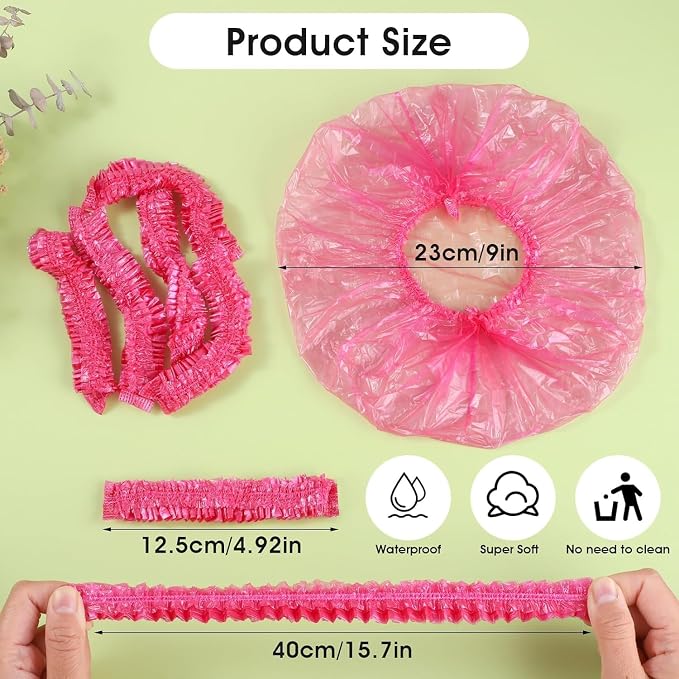100Pcs Pink Disposable Elastic Plastic Shower Caps, Shower Caps - Image 5