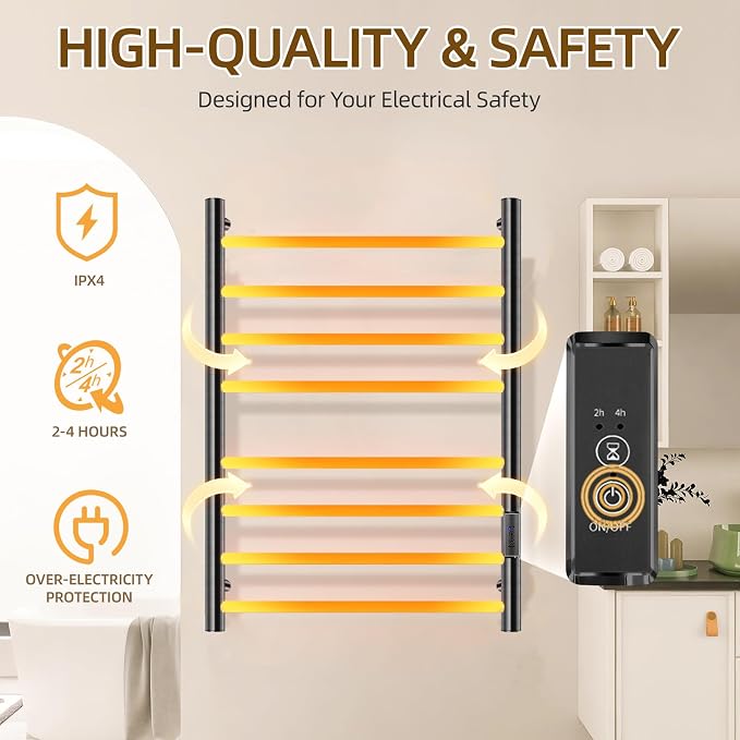 Towel Warmers for Bathroom, Electric Heated Towel Rack Wall Mounted, Hot - Image 2
