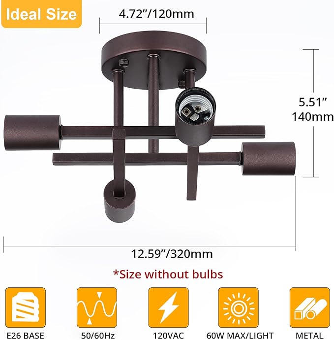 SunRider Industrial 4-Light Semi Flush Mount Ceiling Light Fixture, Bronze - Image 2