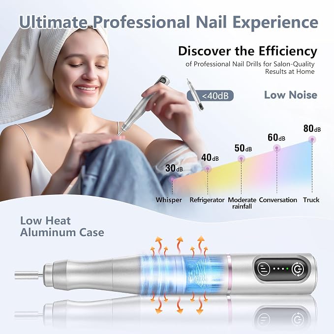 TUOBEO Cordless Nail Drill Electric Rechargeable File Kit, Professional Efile - Image 6