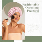Reusable Shower Cap for Women, Large Waterproof Shower Bonnet - Image 2