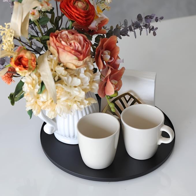 FREELOVE Black Tray, Round Serving Platter, Bar Circle Decorative Plate - Image 4