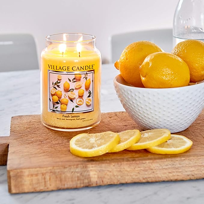 Village Candle Fresh Lemon Large Apothecary Jar, Scented Candle, 21.25 oz. - Image 2