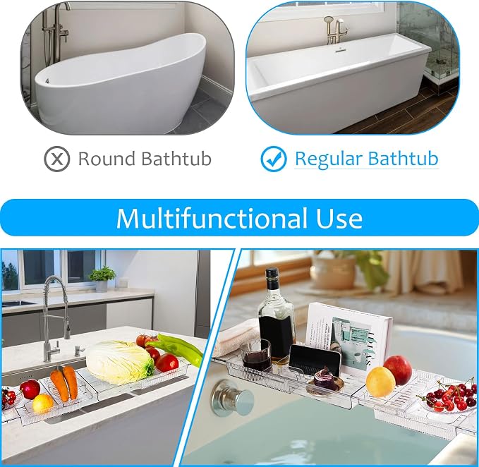 Expandable Bathtub Tray for Tub, Waterproof Bathroom Storage, Bath Organizer - Image 4
