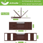 Bathtub Caddy Tray for Tub, Foldable Bath Table Trays, Bamboo Shelf - Image 3