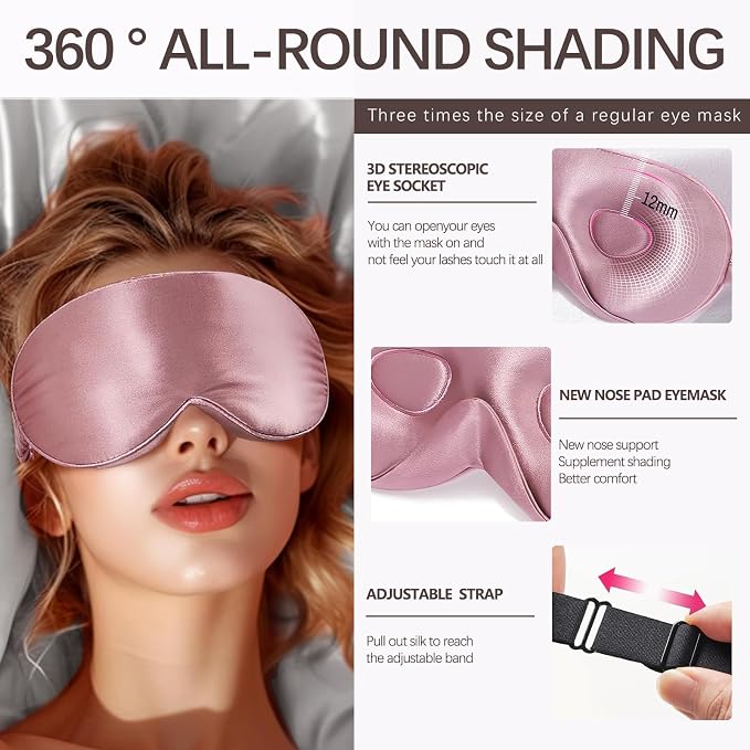 Adjustable Silk Sleep Mask for Custom Comfort | 3D Contour & Blackout Nose Wing - Image 4