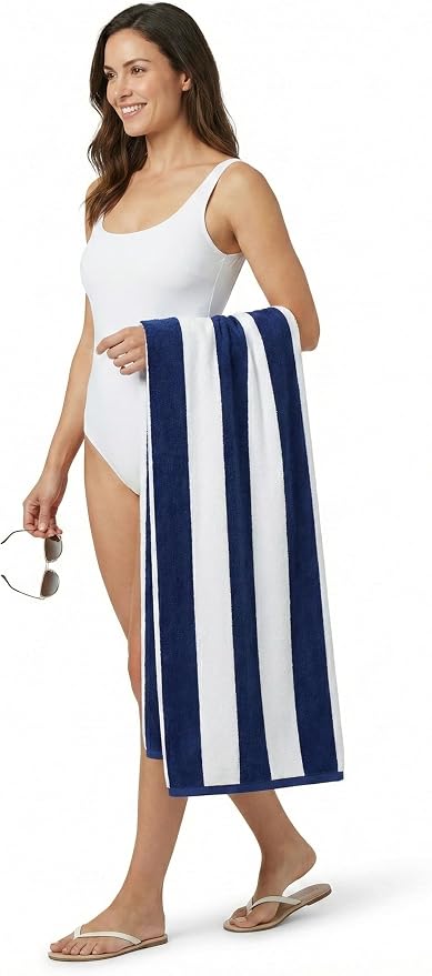 Velour Cabana Beach Towel 2 Pack, 30” x 60” Soft Plush Cotton Pool Towel - Image 4