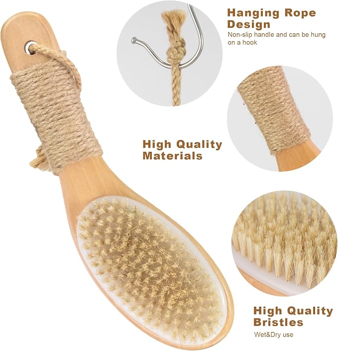 9.8" Dry Brush for Body with Anti-Slip Handle, Wet&Dry Brushing Body Brush for - Image 3