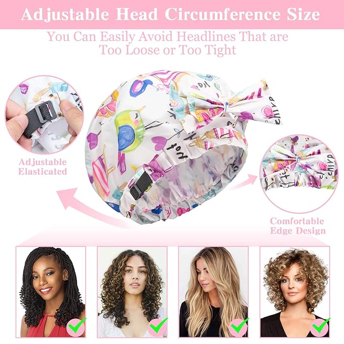 2 PCS Shower Caps, Reusable & Extra Large & Adjustable & Double Layer - Image 3