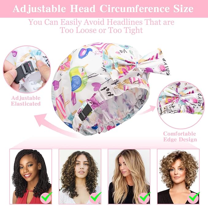 2 PCS Shower Caps, Reusable & Extra Large & Adjustable & Double Layer - Image 3