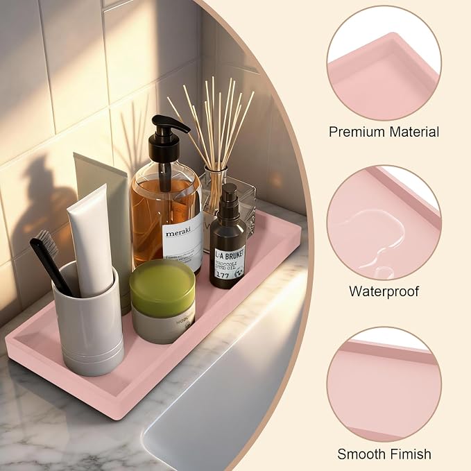 Bathroom Vanity Tray, Silicone 11.8 x 5 Inch Bathroom Counter Tray Decor - Image 2