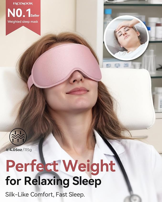 Weighted Blackout Sleep Mask for Women, 3D Contoured Zero Eye Pressure - Image 2