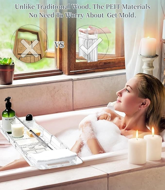 Bathtub Caddy Tray, Adjustable Bathtub Tray Table, Bath Organizer - Image 5