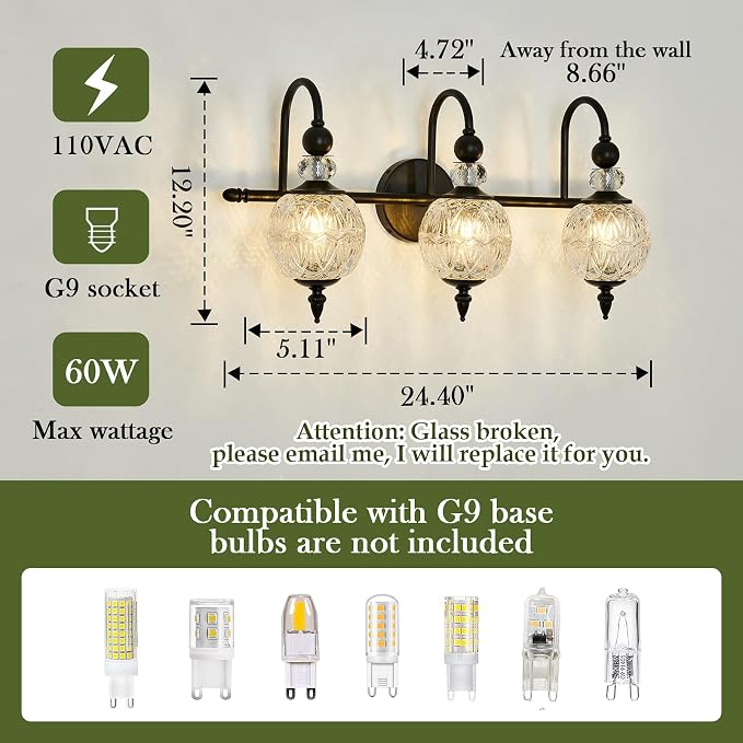 Piepooye Vintage Bathroom Light Fixtures Black Vanity Light - Image 2