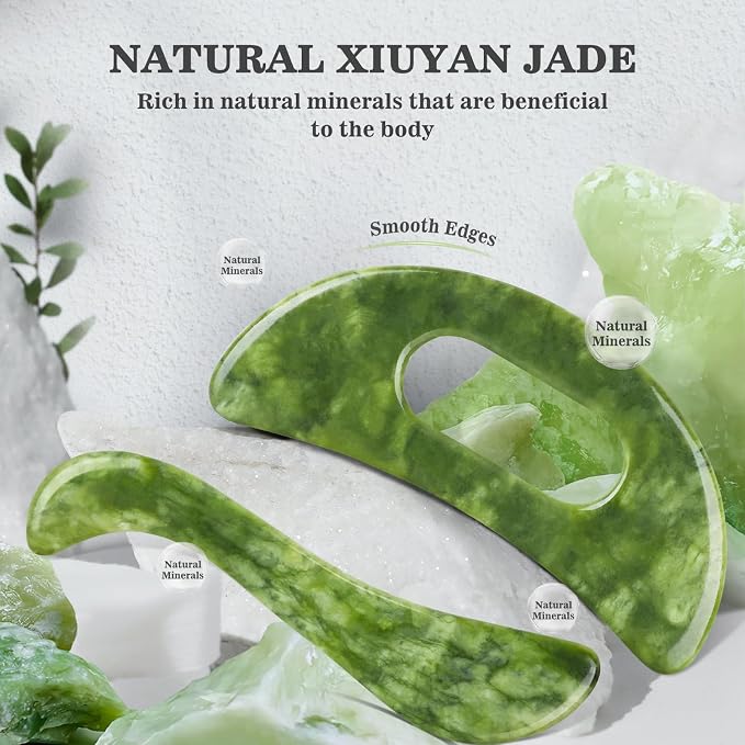 2 PCS Jade Stone Gua Sha Massage Tool, Large Guasha Muscle Scraper Tools Set - Image 7
