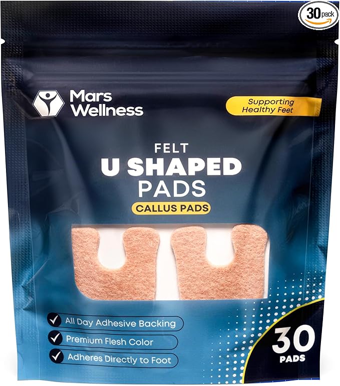 Mars Wellness U-Shaped Callus Pads, 1/4" Thick, Flesh Colored, Callus Protection by MarsWellness