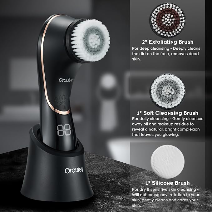 Facial Cleansing Brush, Electric Face Scrubber Rechargeable Exfoliator IPX-7 - Image 3