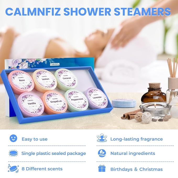 Shower Steamers 8 Pack Set Shower Bombs Tablets in Blue Box - Image 5