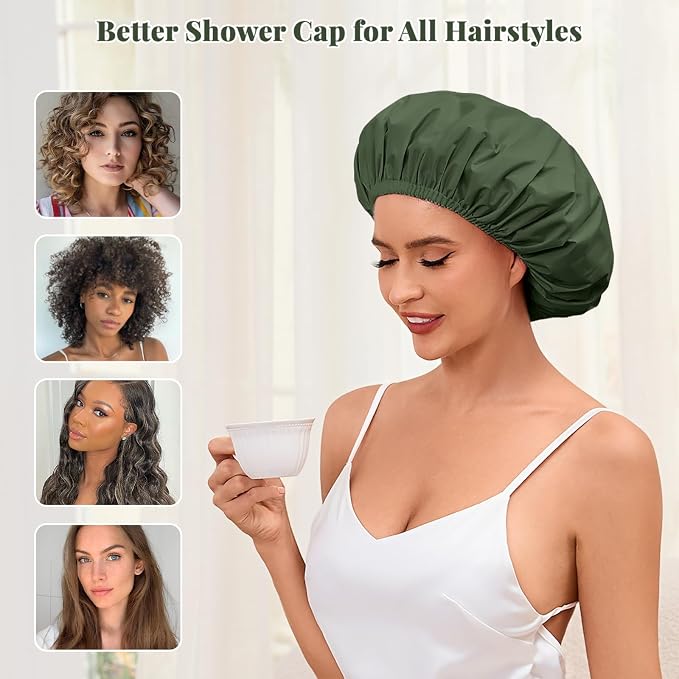 Shower Cap for Women Waterproof Reusable, Large Shower Cap Non-Slip - Image 5