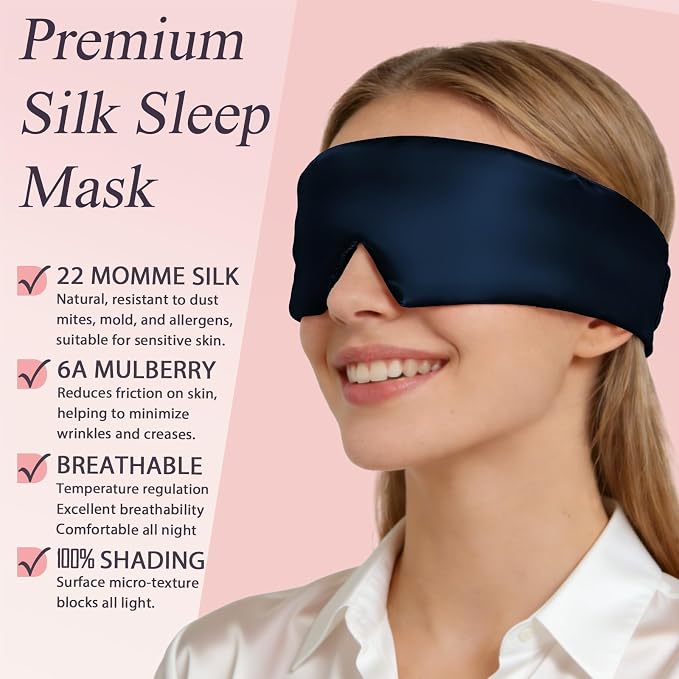 Silk Sleep Eye Mask for Side Sleeper Men Women, Eye Mask Sleeping 100% 22 Momme - Image 2