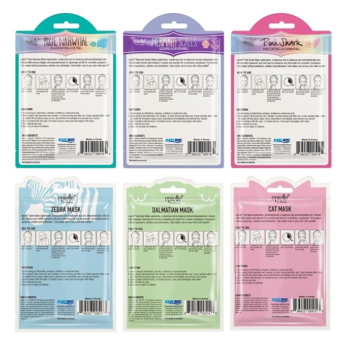 Epielle Character Face Mask Wave & Wild 6 Pack, Fun & Effective Korean Skin Care - Image 9