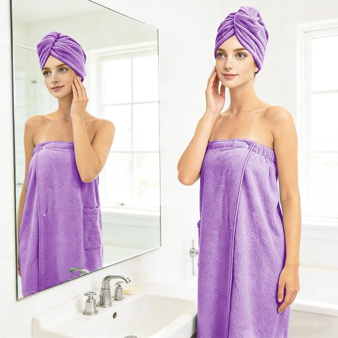 Women’s Adjustable Spa Wrap Towel Set, Microfiber Body Wrap Bathrobe - Image 6