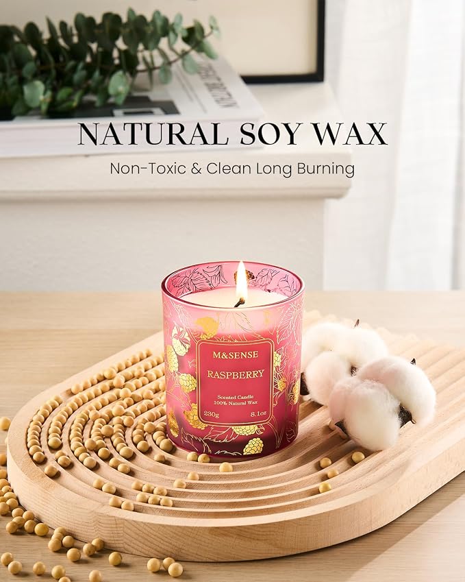 M&SENSE Raspberry Scented Vegan Soy Candles, No Toxin Refreshing Fragrance - Image 3