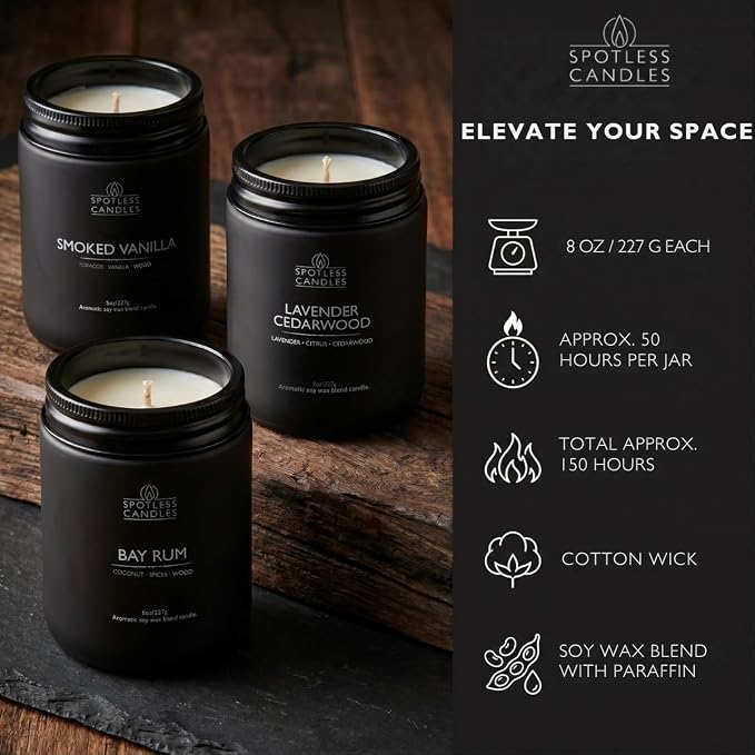 Mens Candle 3 x 8oz Pack Smoked Vanilla Bay Rum and Lavender Cedarwood Scents - Image 4
