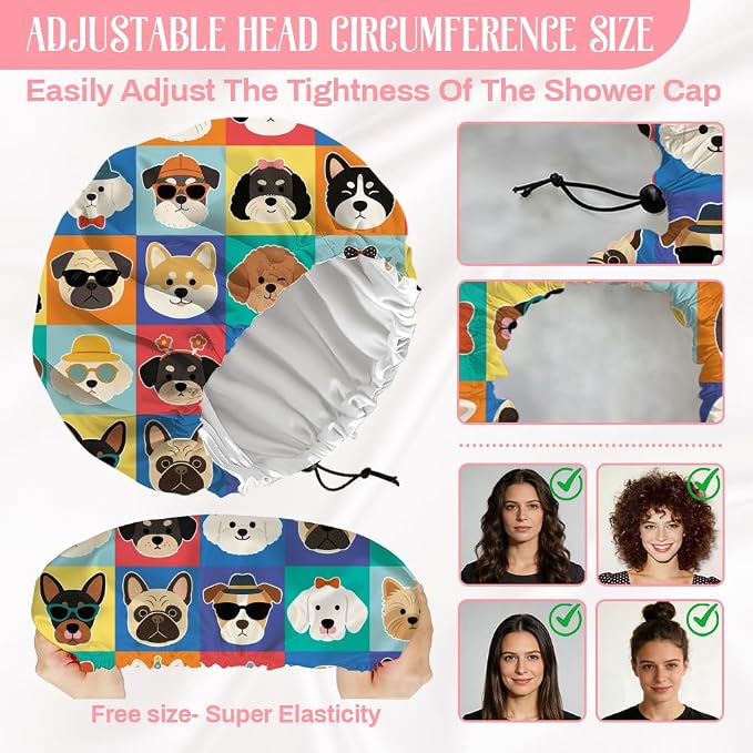 Funny Dog Reusable Shower Cap Cute Double Layer Waterproof Shower Caps Large - Image 2