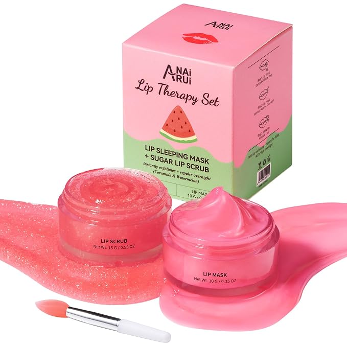 Hydrating Lip Mask Set, Lip Scrub & Lip Butter, Overnight Lip Treatment Set by ANAIRUI