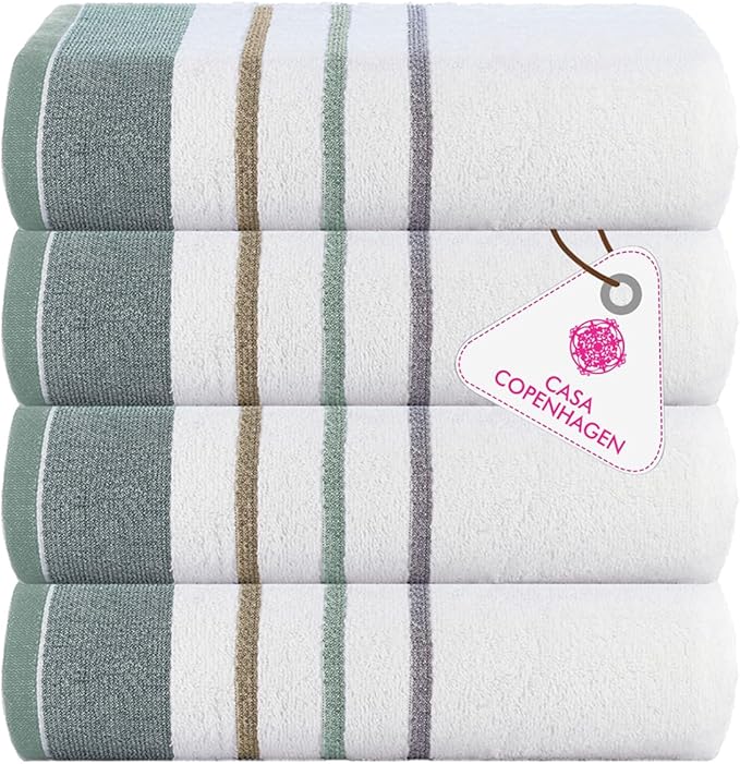 CASA COPENHAGEN White Bay 4Pcs 100% Egyptian Cotton Large Designer Towels Gift by CASACOPENHAGEN