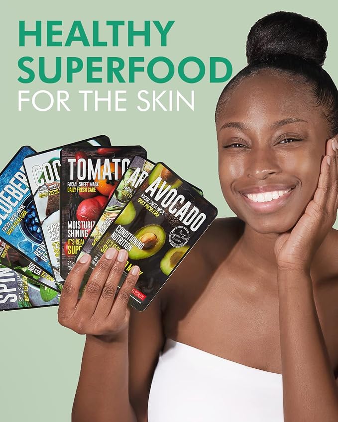 DERMAL Super Food Face Masks Skincare- 12 Pack Facial Sheet Mask - Image 2