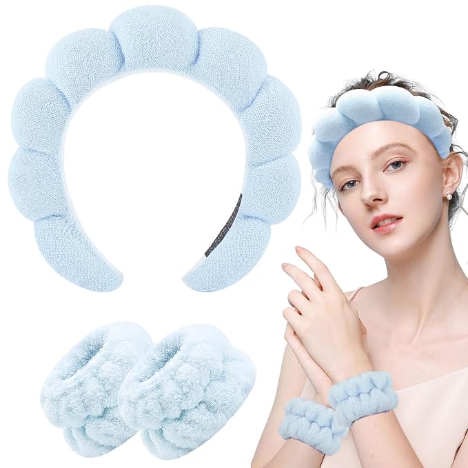 Zkptops Spa Headband for Washing Face Wristband Set Sponge Makeup Skin Care - Image 8