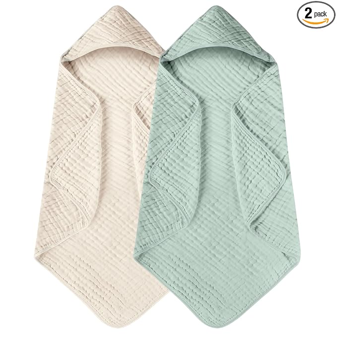 Yoofoss Hooded Baby Towels for Newborn 2 Pack 100% Muslin Organic Cotton Baby by YOOFOSS