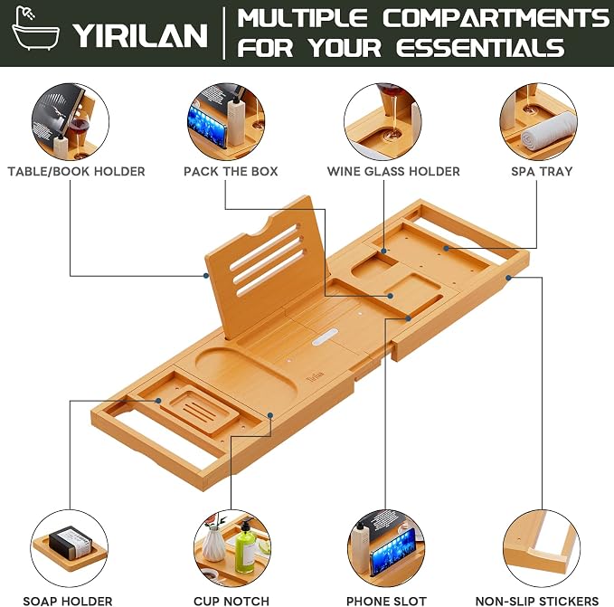 Premium Bathtub Tray Caddy, Expandable Bath Tray, Unique House Warming Gifts - Image 3