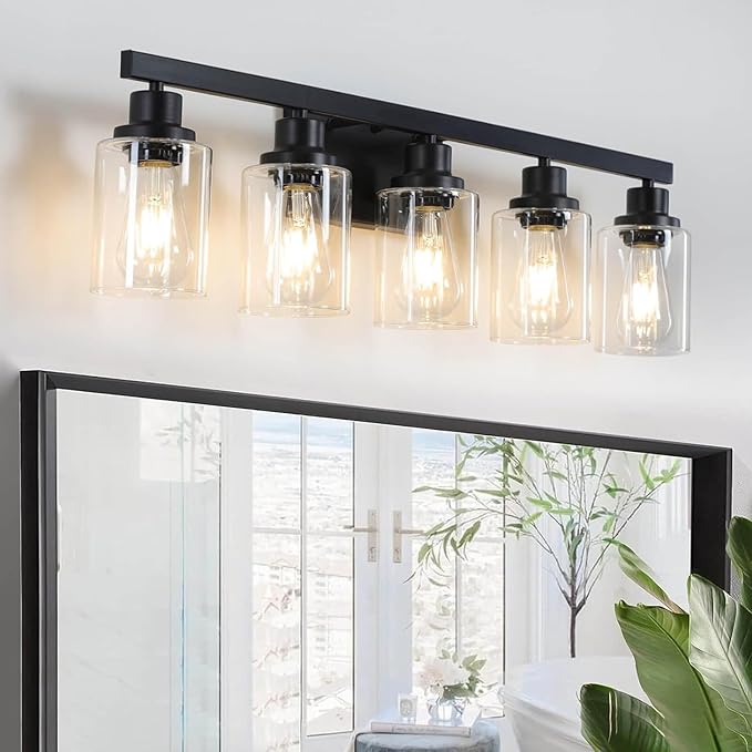 5-Light Black Bathroom Vanity Light, Modern Vanity Lighting Fixture by DIKAIDALights