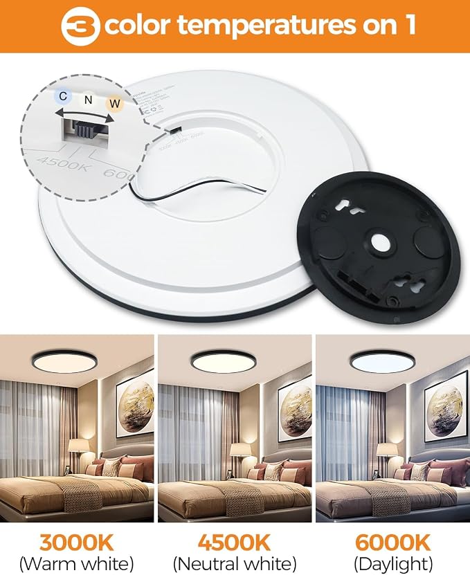 slochi 6PACK LED Black Flush Mount Ceiling Light Fixture, 12Inch 28W Ceiling - Image 2