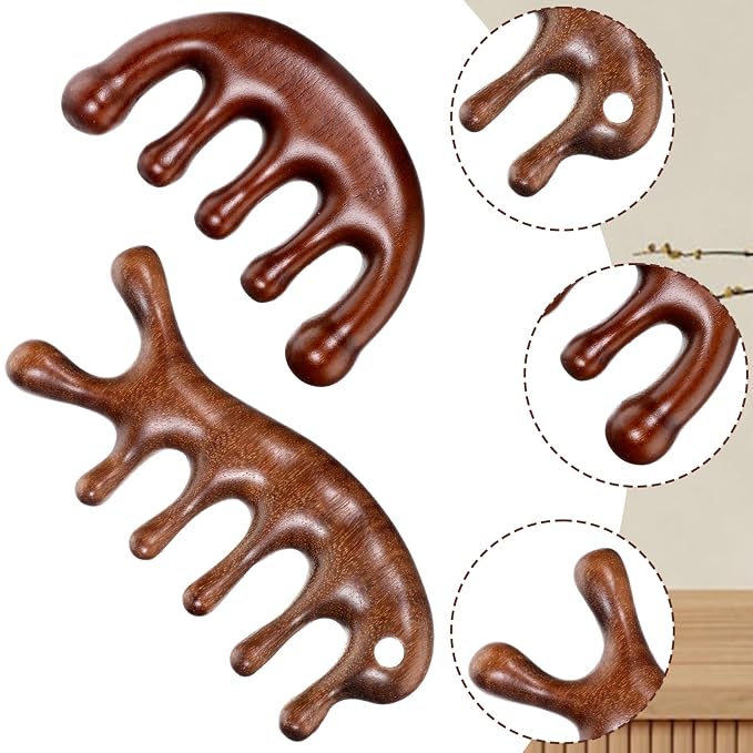 2 Pack Wooden Head Scalp Massager Comb, Scalp Massager Loc Comb Wooden Scalps - Image 5