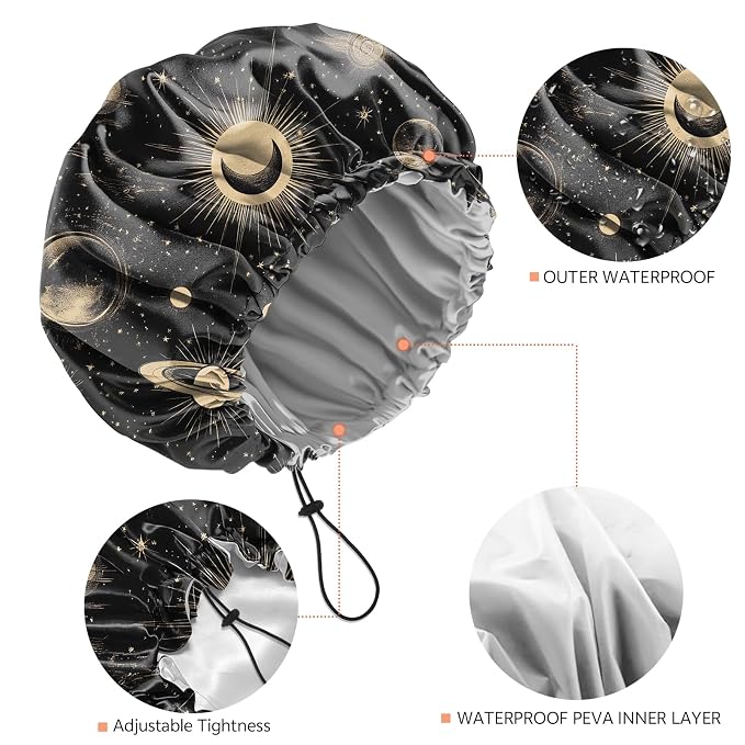 Shower Cap Reusable Double Layer Adjustable Elastic Waterproof EVA Hair Bath - Image 3