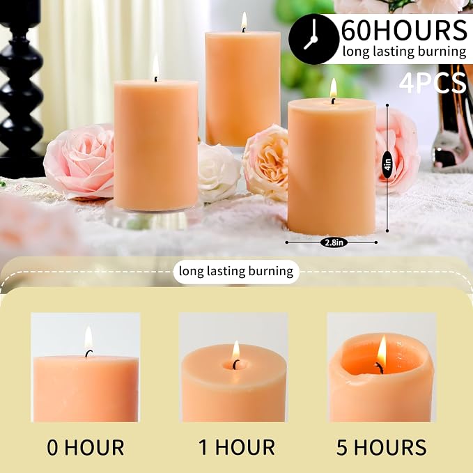 4 Pack Vanilla Lavender Scented Pillar Candles, Natural Soy Wax Pillar - Image 5