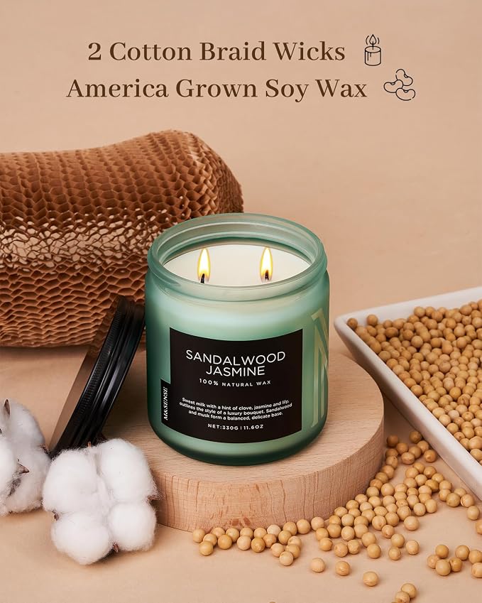 M&SENSE Sandalwood Jasmine Home Scented Candles, 11.6oz Organic Natural Soy Wax - Image 3