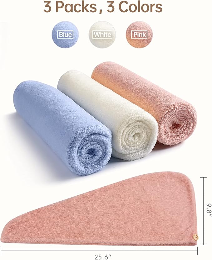 YFONG 3 Pack Microfiber Hair Towel Wrap - Image 5