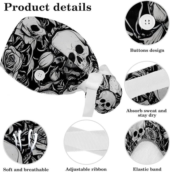 Scrub Cap with Hair Scrunchy, Ponytail Holder Surgical Cap - Image 4