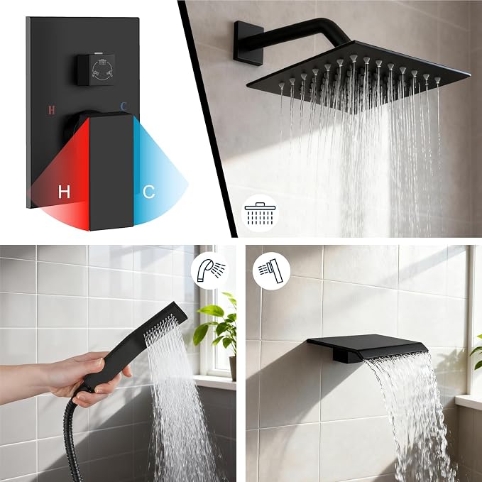 Midanya Shower System with Tub Spout, Bathtub Shower Faucet Set with Square - Image 4